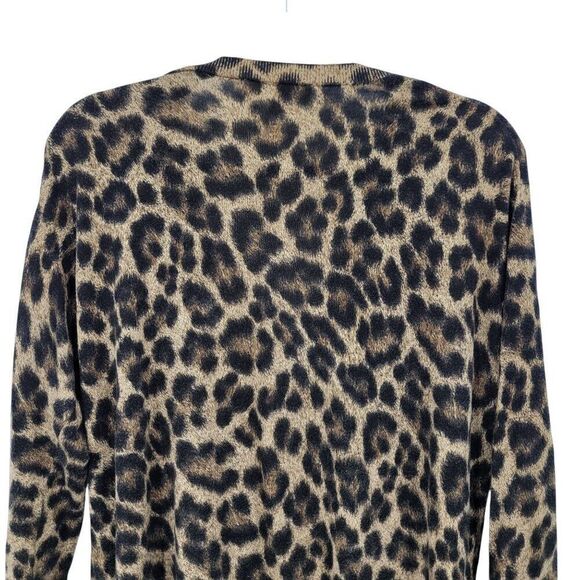 Michael Kors Leopard V-Neck Tunic Sweater L Brown Lightweight Layering Animal - Picture 8 of 11